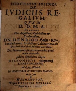 Exercitatio Ivridica De Ivdiciis Regalivm
