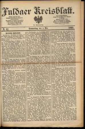 Erste Ausgabe vom Donnerstag, den 04. Mai 1899.