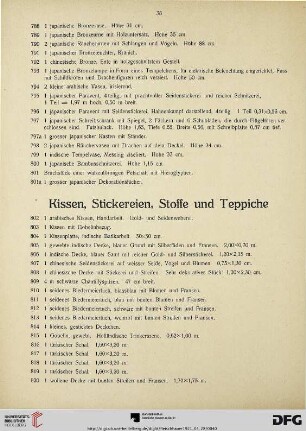 Kissen, Stickereien, Stoffe und Teppiche, Möbel, Spiegel, Säulen (Nr. 802-847)
