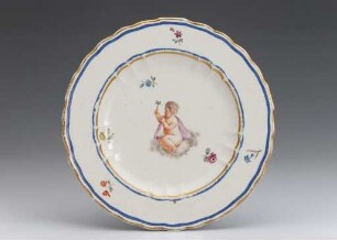 Teller mit Putto, der ein Windrad hält