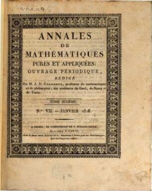 Annales de mathématiques pures et appliquées. 6. 1816