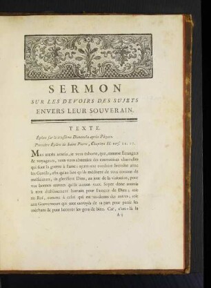 Sermon Sur Les Devoirs Des Sujets Envers Leur Souverain.