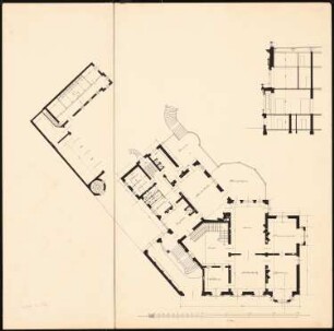 Wohnhaus von Dirksen, Berlin: Grundriss EG, Teilschnitt, 1:100