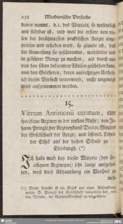 15. Vitrum Antimonii ceratum, eine specifique Arztney in der rothen Ruhr