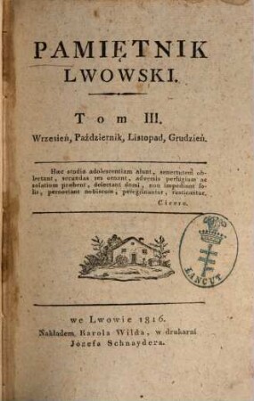 Pamie̜tnik lwowski. 1,3, [1.] 1816, T. 3