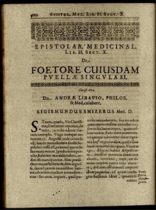 Epistolar. Medicinal. Lib. II. Sect. X. De Foetore Cuiusdam Puellae Singulari