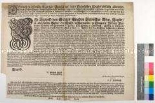 Bekanntmachung des Patents von Leopold Kaiser des Heiligen Römischen Reiches vom 19. April 1695 im Fränkischen Reichskreis betreffend den Durchmarsch von Truppen