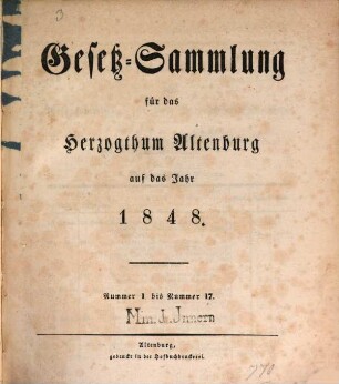 Gesetz-Sammlung für das Herzogthum Altenburg : auf das Jahr .... 1848