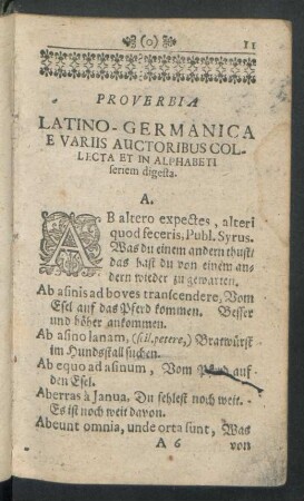 Proverbia Lationo-Germanica E Variis Auctoribus Collecta Et In Alphabeti seriem digesta