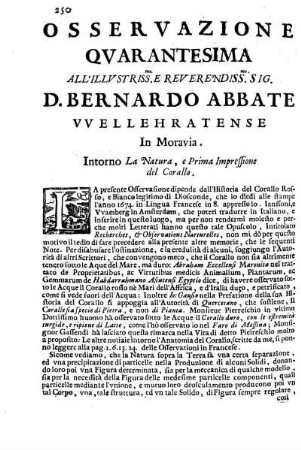 Osservazione Quarantesima all'Illustriss. et Reverendiss. Sig. D. Bernardo Abbate Wellehratense ...