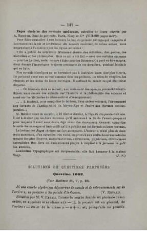 SOLUTIONS DE QUESTIONS PROPOSÉES.