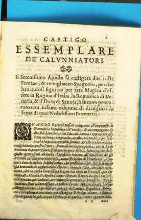 Castigo Essemplare De'Calunniatori : Avviso Di Parnaso