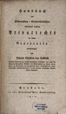 Handbuch des Schwarzburg-Sondershausischen Privatrechts