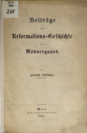 Beiträge zur Reformations-Geschichte des Nösnergaues