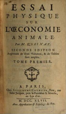 Essai Physique Sur L'Oeconomie Animale. 1