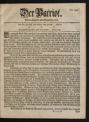No. 142. Mittwochens, den 18ten September, 1726