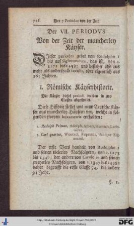 Der VII. Periodus. Von der Zeit der mancherley Käyser.