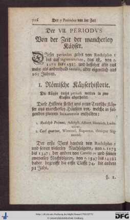 Der VII. Periodus. Von der Zeit der mancherley Käyser.