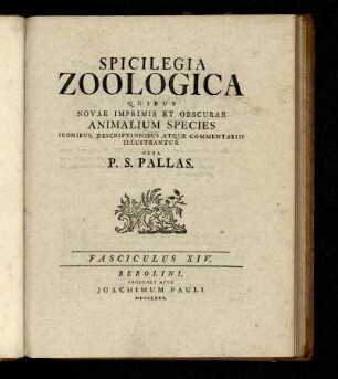 Fasc. 14: Spicilegia Zoologica. Fasciculus XIV.