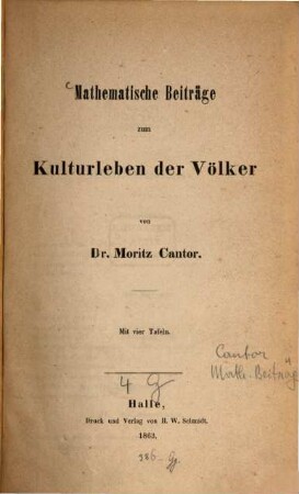 Mathematische Beiträge zum Kulturleben der Völker