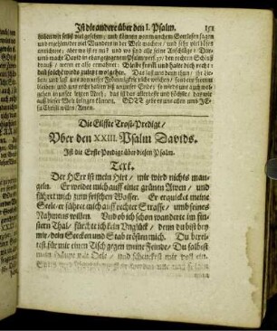 Die Eilffte Trost-Predigt/ Vber den XXIII. Psalm Davids. Ist die Erste Predigt über diesen Psalm.