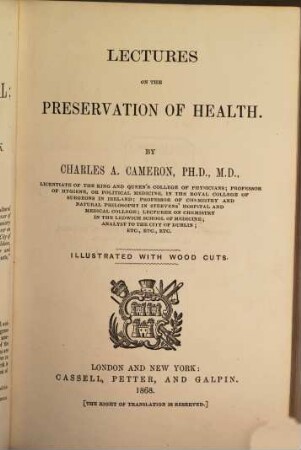 Lectures on the preservation of health : Illustrated with wood cuts