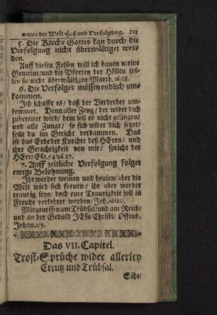 Das VII.Capitel. Trost-Sprüche wider allerley Creutz und Trübsal.
