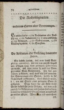 Die Rechnungsarten mit mehreren Sorten oder Benennungen.