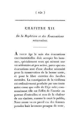Chapitre XII. De la Replétion et des Évacuations nécessaires.