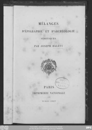 Mélanges d'épigraphie et d'archéologie sémitiques