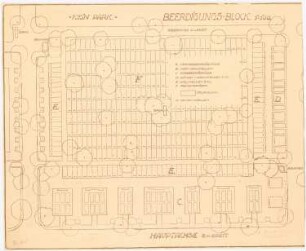 Waldfriedhof Wilmersdorf, Stahnsdorf: Grundriss des Beerdigungsblocks 1:100, Legende