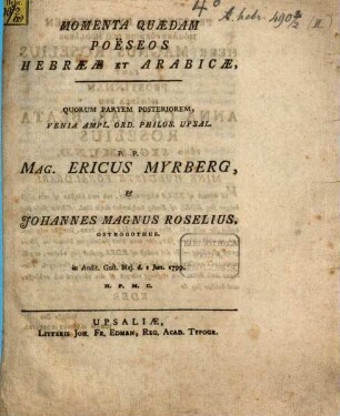 Momenta quaedam poëseos hebraeae et arabicae, 2 (1799)