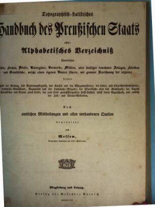 Topographisch-statistisches Handbuch des Preußischen Staats, 1