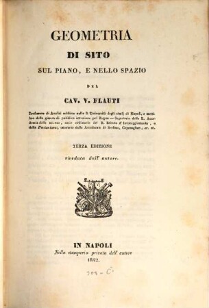 [Raccolta di opuscoli matematici], [3]. Geometria di sito sul piano, e nello spazio