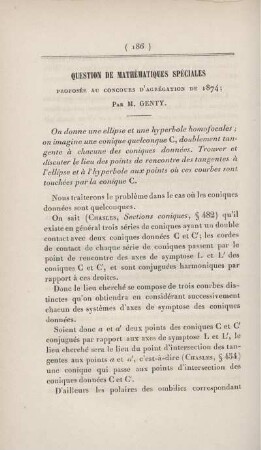 Question de mathématiques spéciales proposée au concours d'agrégation de 1874.