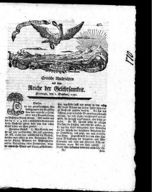 October, 1751. Viertzigstes Stück