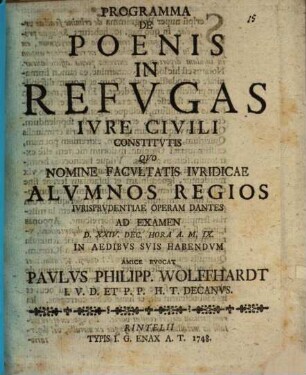 Programma de poenis in refugas iure civili constitutis