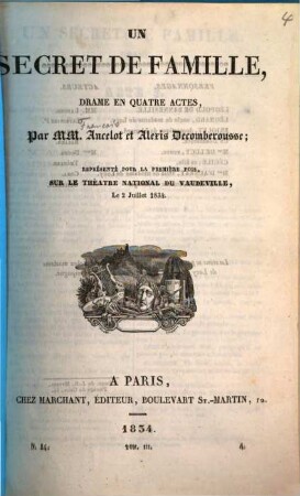 Un secret de famille : Drame en 4 actes