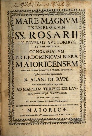 Mare Magnvm Exemplorvm SS. Rosarij