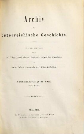 Archiv für österreichische Geschichte. 69. 1887