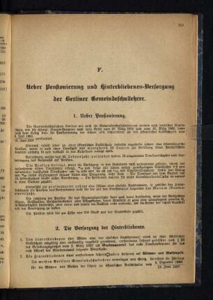 F. Ueber Pensionierung und Hinterbliebenen-Versorgung der Berliner Gemeindeschullehrer