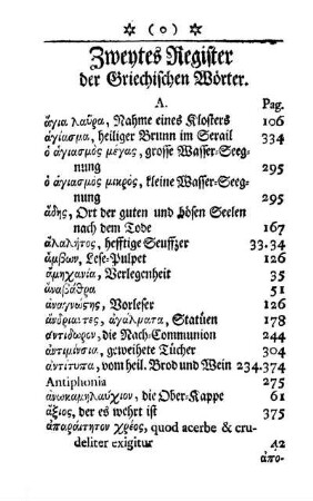 Zweytes Register der Griechischen Wörter