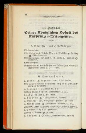 III. Hofstaat Seiner königlichen Hoheit des Kurprinzen=Mitregenten.