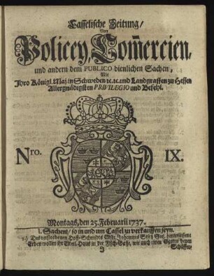 Nro. IX, Montags, den 25. Februarii 1737