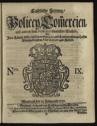 Nro. IX, Montags, den 25. Februarii 1737