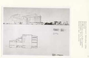 Neues Theater am Gendarmenmarkt, Berlin-Mitte (Diplomarbeit bei Bernhard Hermkes): Ansicht und Schnitt 1:200