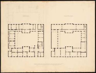 Russische Botschaft, Berlin: Grundriss 1. und 2. Geschoss mit schriftlicher Bezeichnung, Maßstabsleiste, Skizze zum Gebäudetrakt im 2. Hof