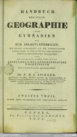 2: Handbuch der alten Geographie : für Gymnasien und zum Selbstunterricht