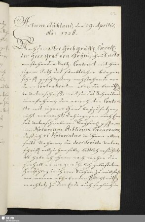 Actum Ruhland, den 29. Aprilis, Ao: 1726. [Saltz-Contract]