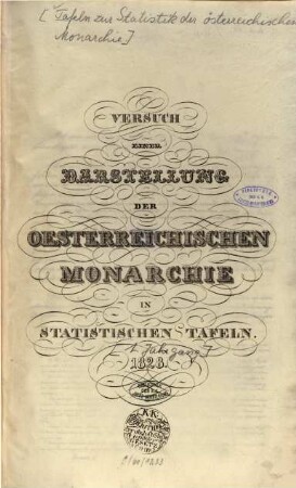 Versuch einer Darstellung der oesterreichischen Monarchie in statistischen Tafeln, [1.] 1828 (1829)